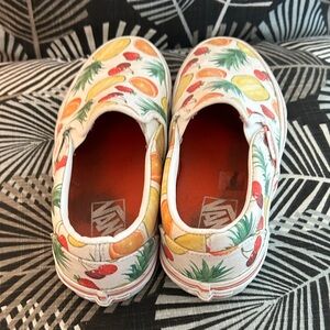Vans Kids Slip-On Sneakers - White with Orange, Yellow, Green, Red Fruit Print